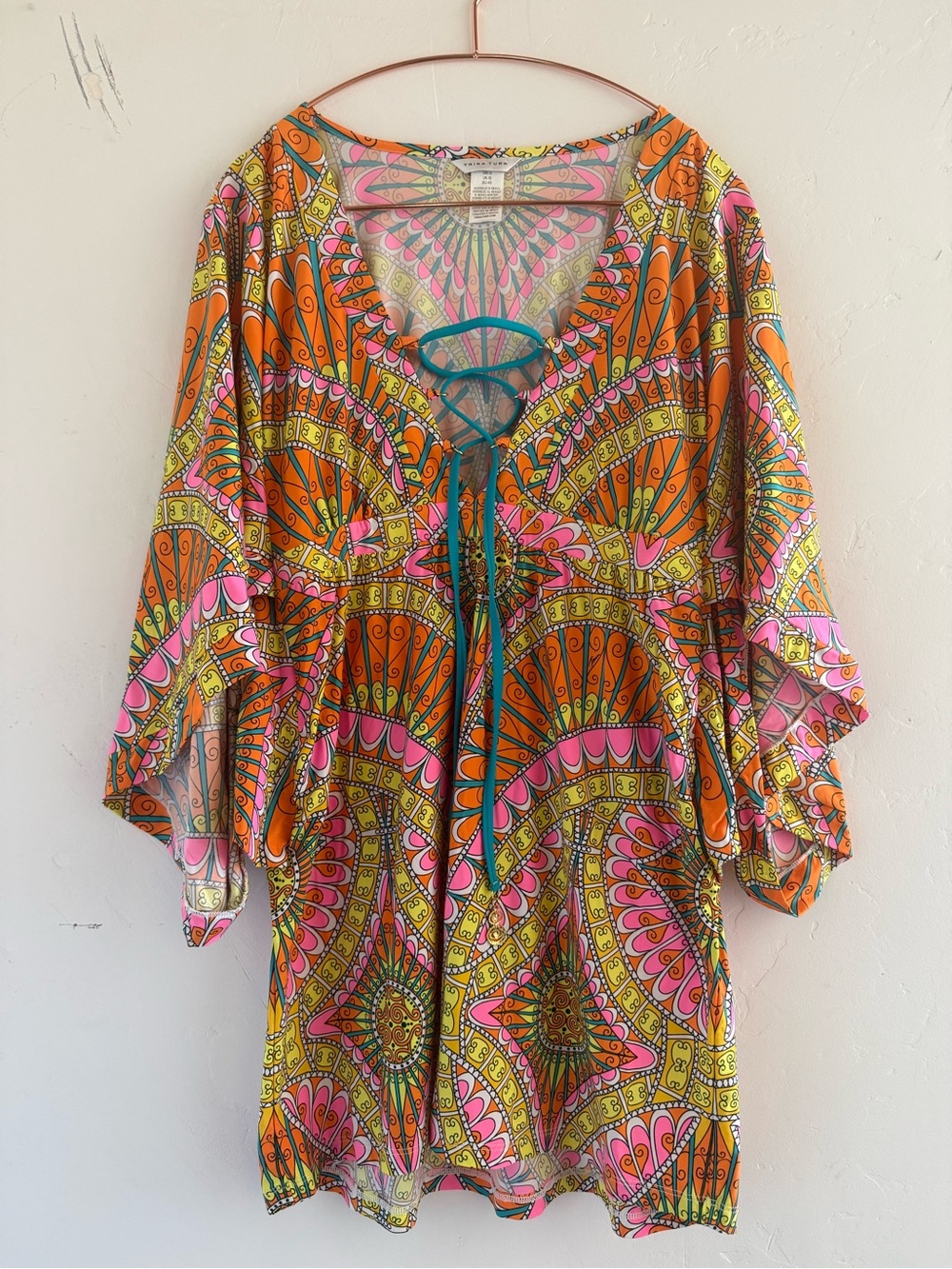 Trina Turk Vibrant Geometric Swim Cover Up Size L Boho Vacation Resort Beach